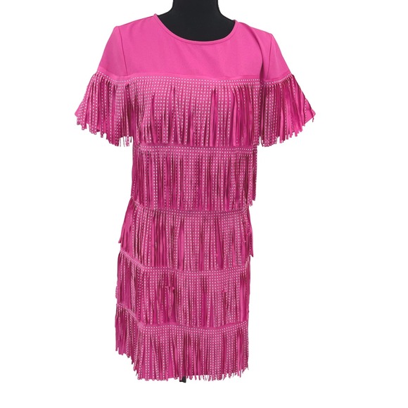 Mainstrip Dresses & Skirts - Mainstrip Fringe Dress Womens M Pink Polyester Western Studded Festival Boho